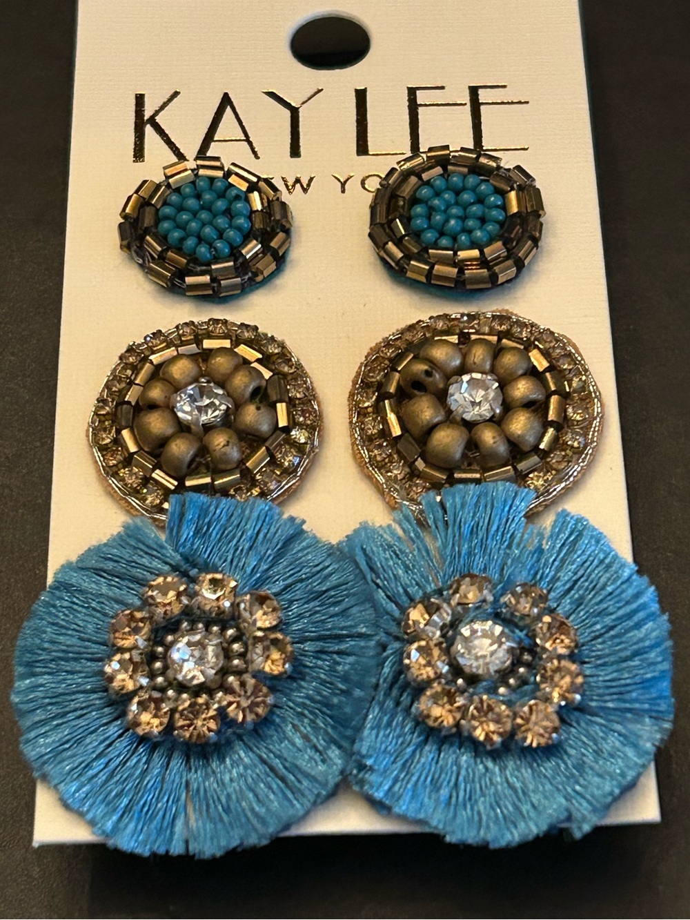 Turquoise Blue Hand Beaded Boho Design Mixed Earring Set of (3) Three